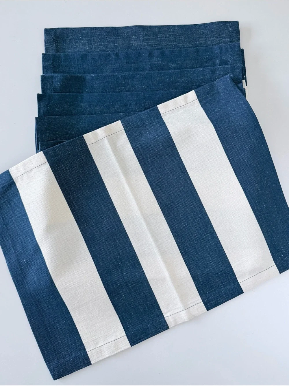 Crate & Barrel Olin Navy and White Striped Placemats Bundle of 7